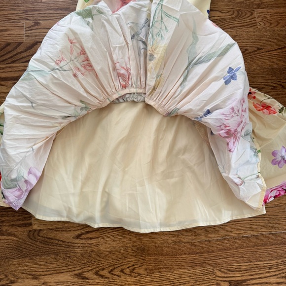 EXPRESS tiered yellow floral Babydoll Strapless mini Dress size 8 - Picture 7 of 12